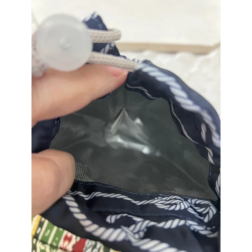 Lug Water Bottle Holder Crossbody Bag Navy Blue Nautical Rope Print Pockets